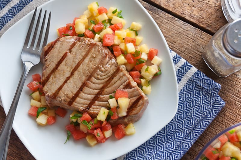 Grilled Tuna with Fire and Ice Salsa