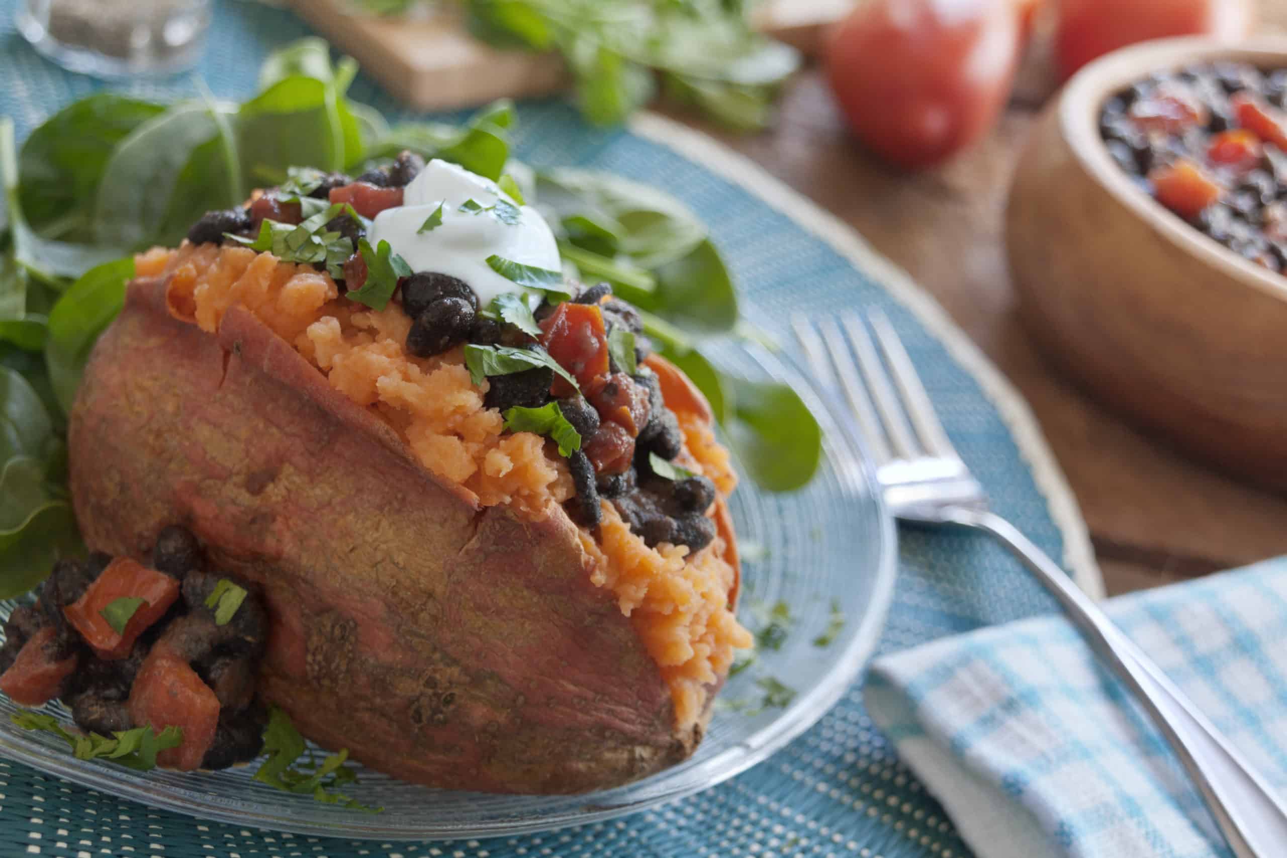 Sweet Potatoes with Black Bean Salsa - Guiding Stars