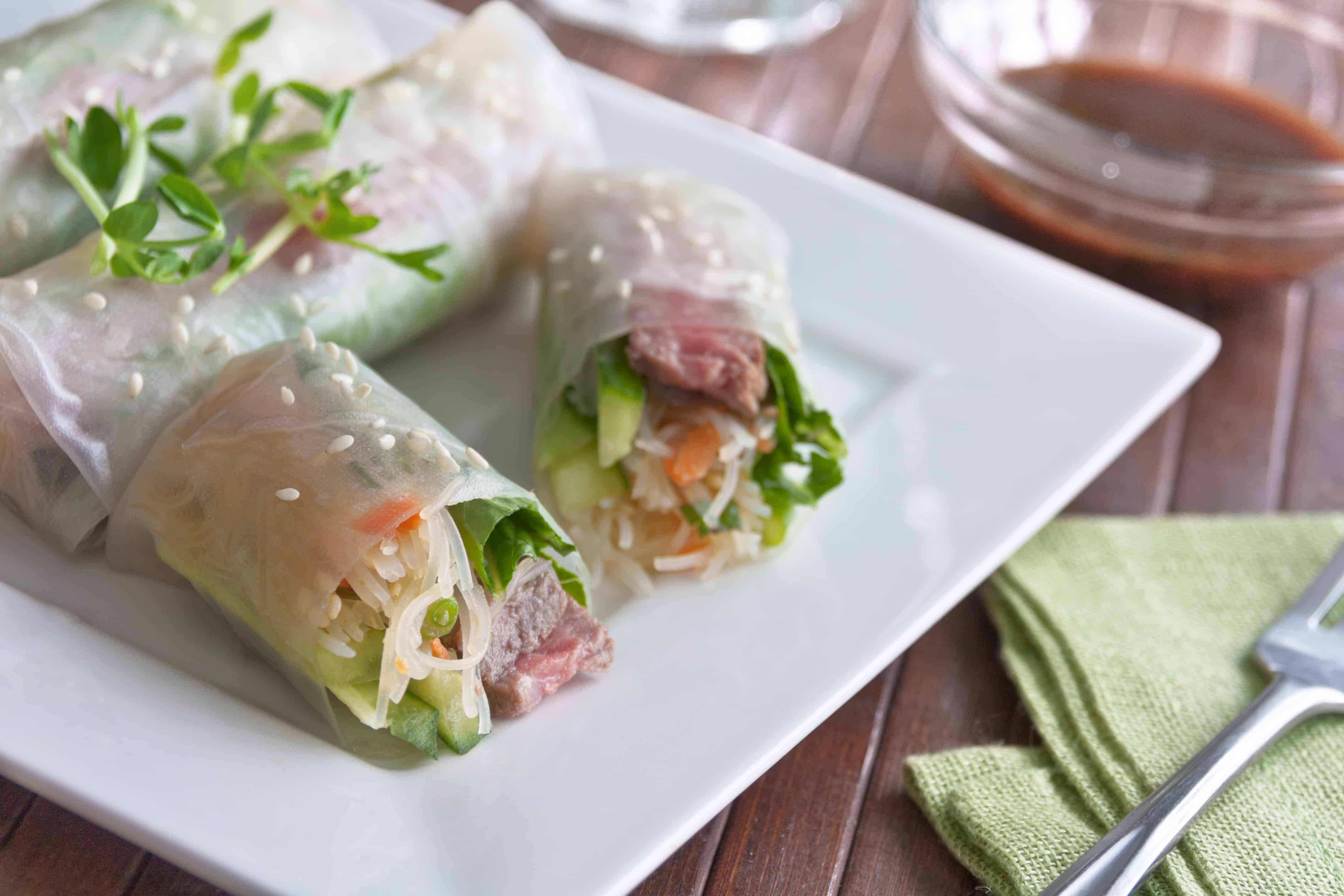 Fresh Spring Rolls with Sesame-Tamari Grilled Steak - Guiding Stars