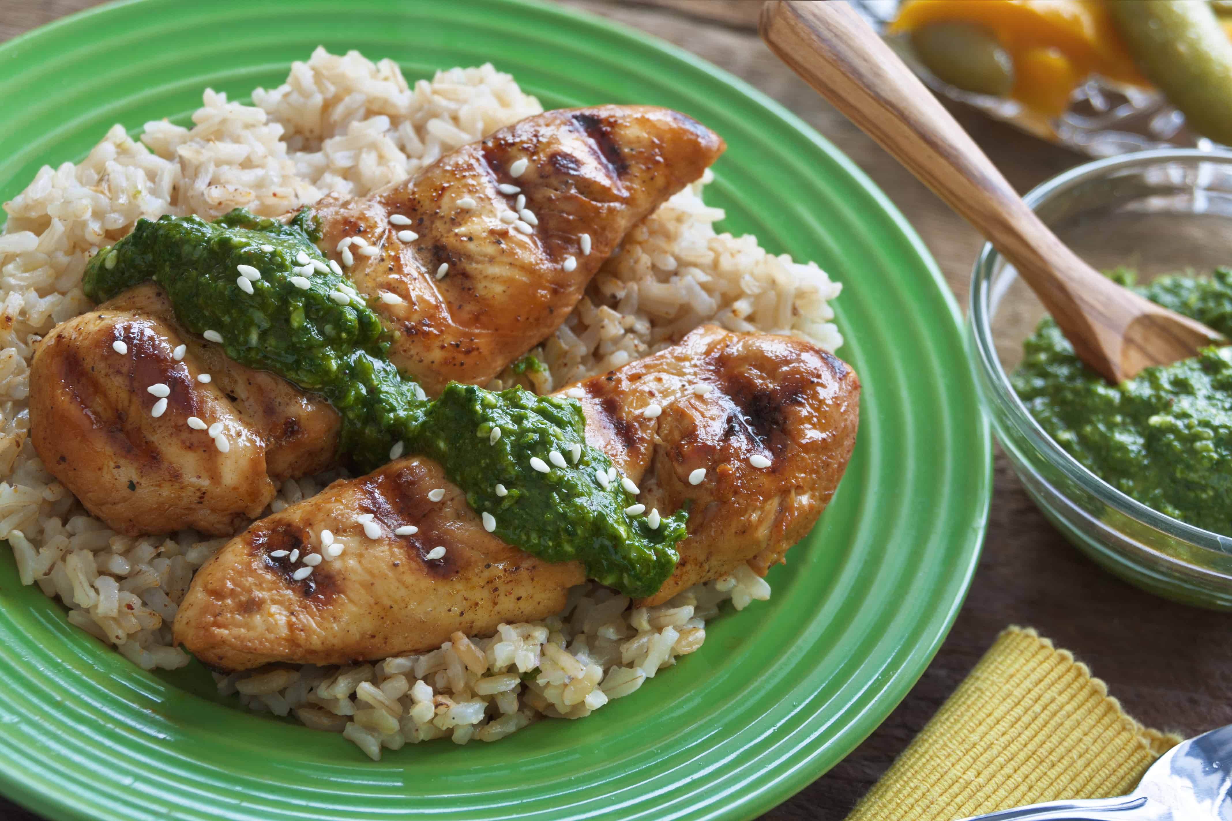 Grilled Chicken Tenders with Cilantro Pesto Guiding Stars