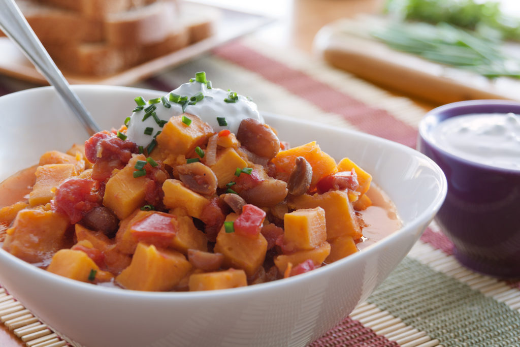 African Ground Nut Stew with Sour Cream-Chive Topping