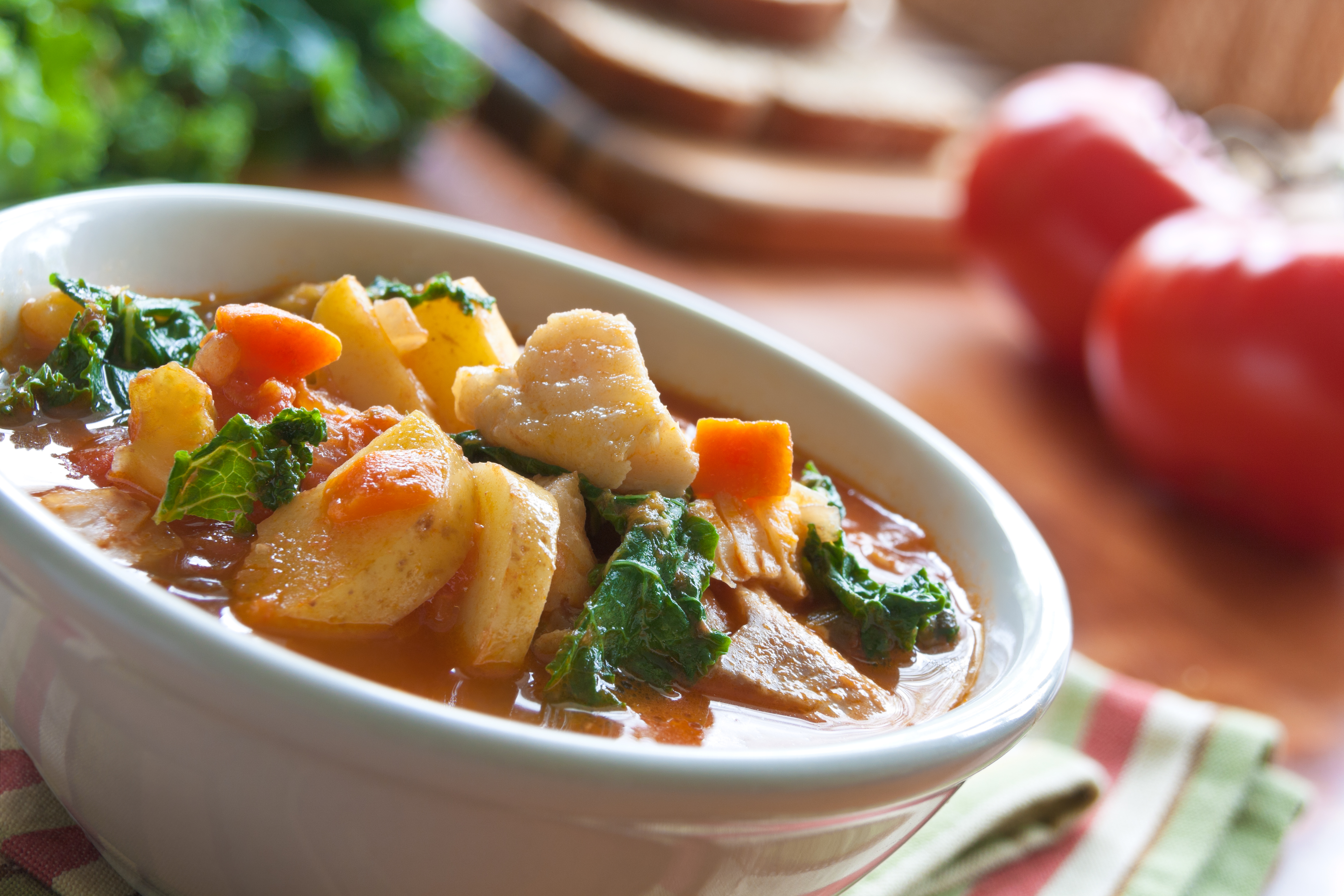 Mediterranean Fish Chowder with Potatoes and Kale.
