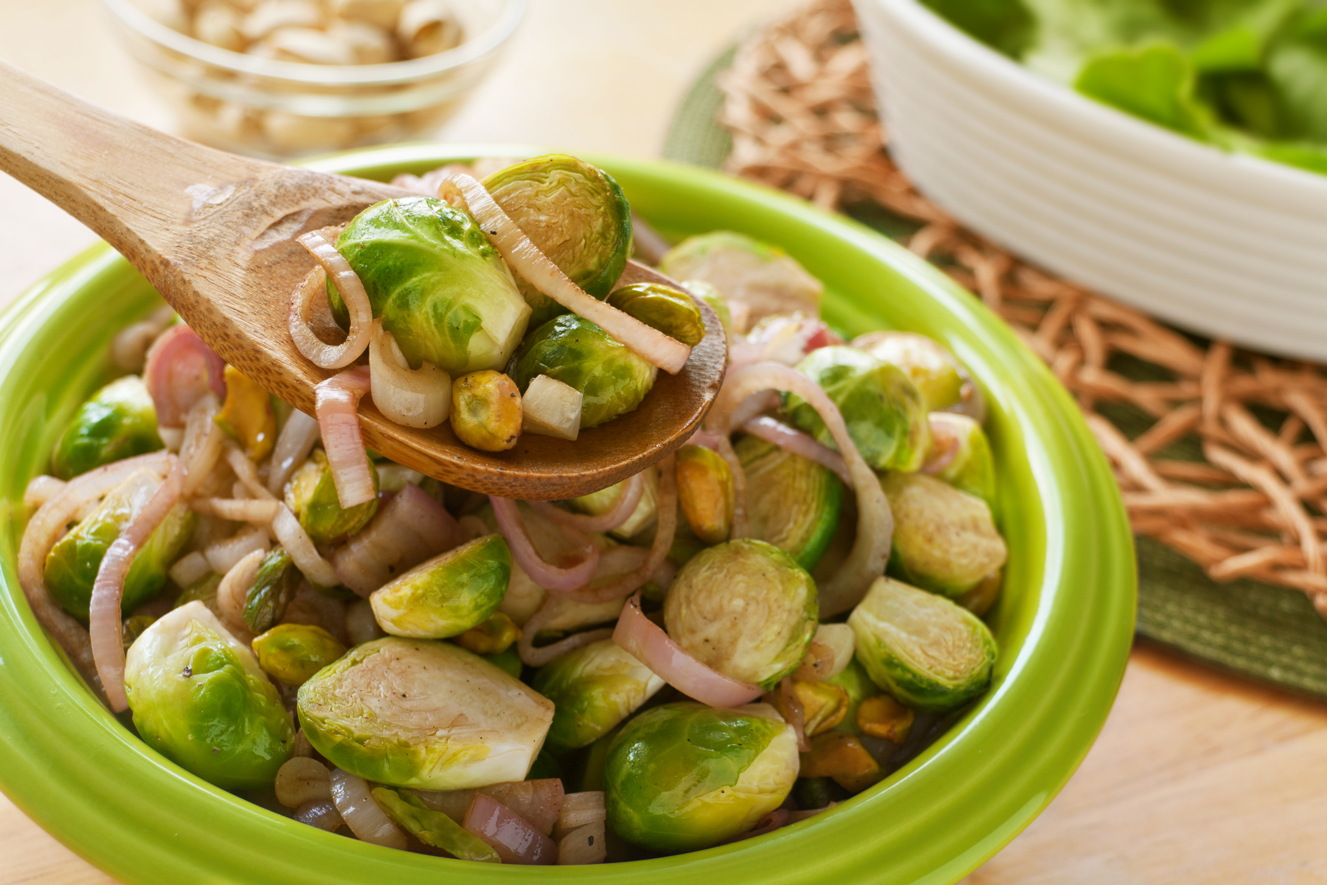 Roasted Brussels Sprouts With Pistachio and Shallot