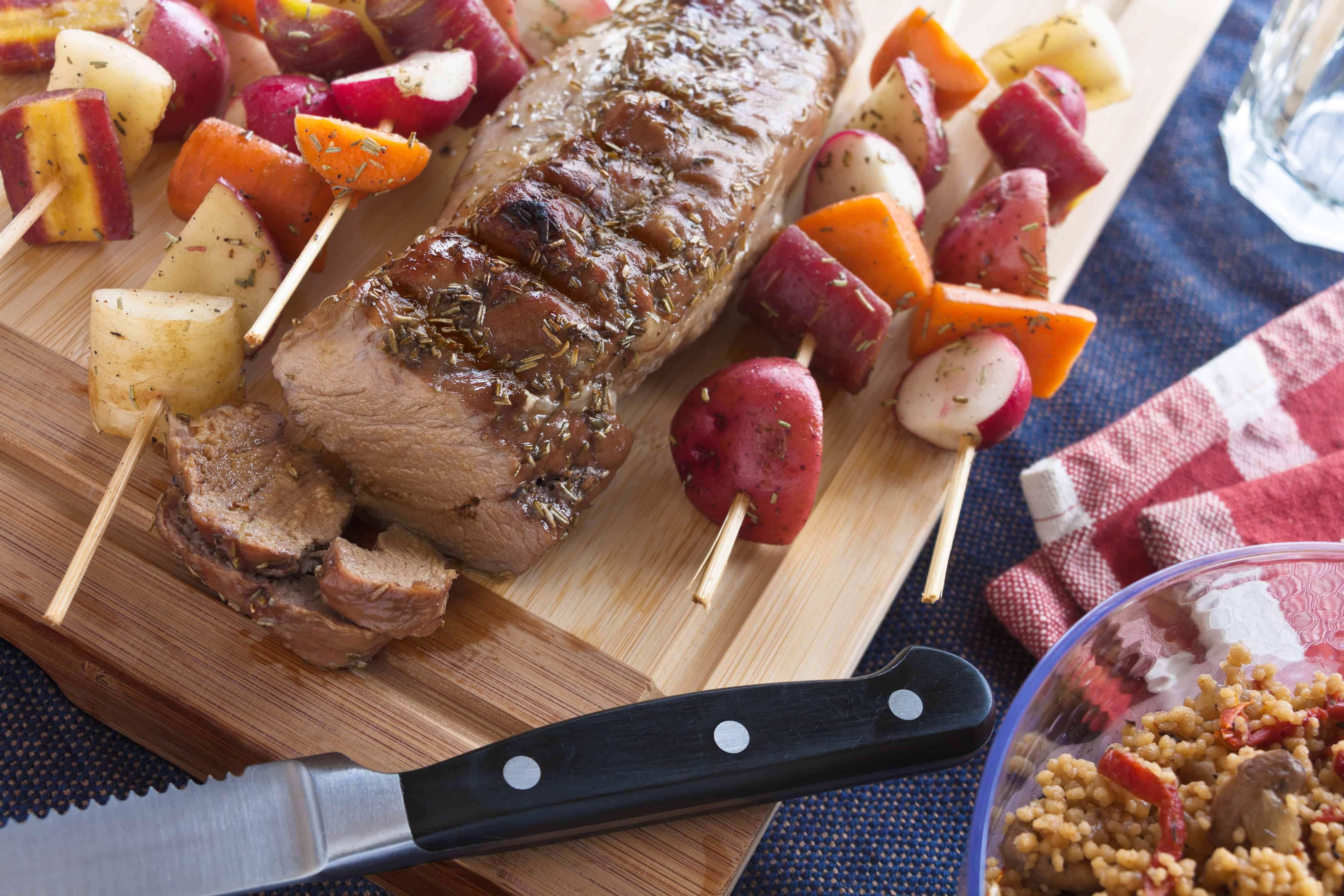 Grilled Pork Loin with Rainbow Root Kebabs - Guiding Stars