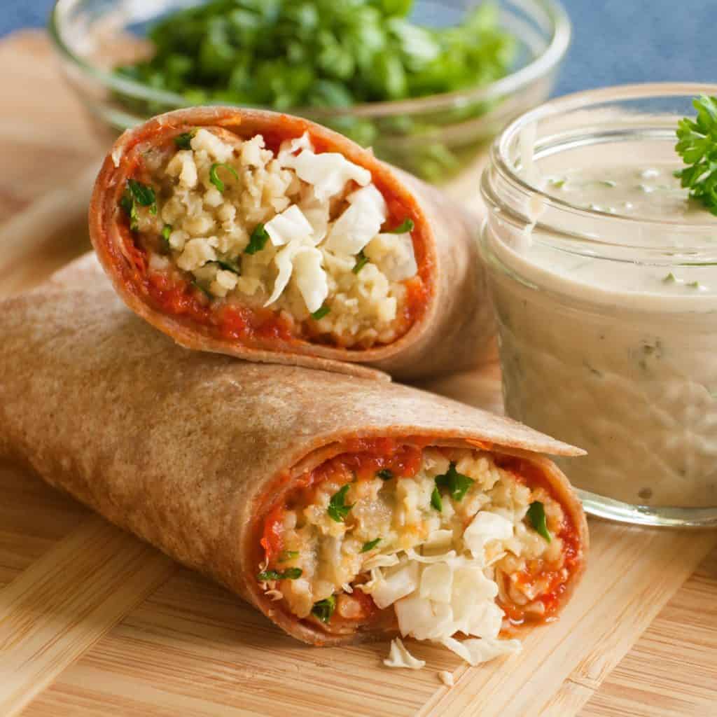 Spicy Lentil Wraps with Red Pepper Paste and Tahini Sauce