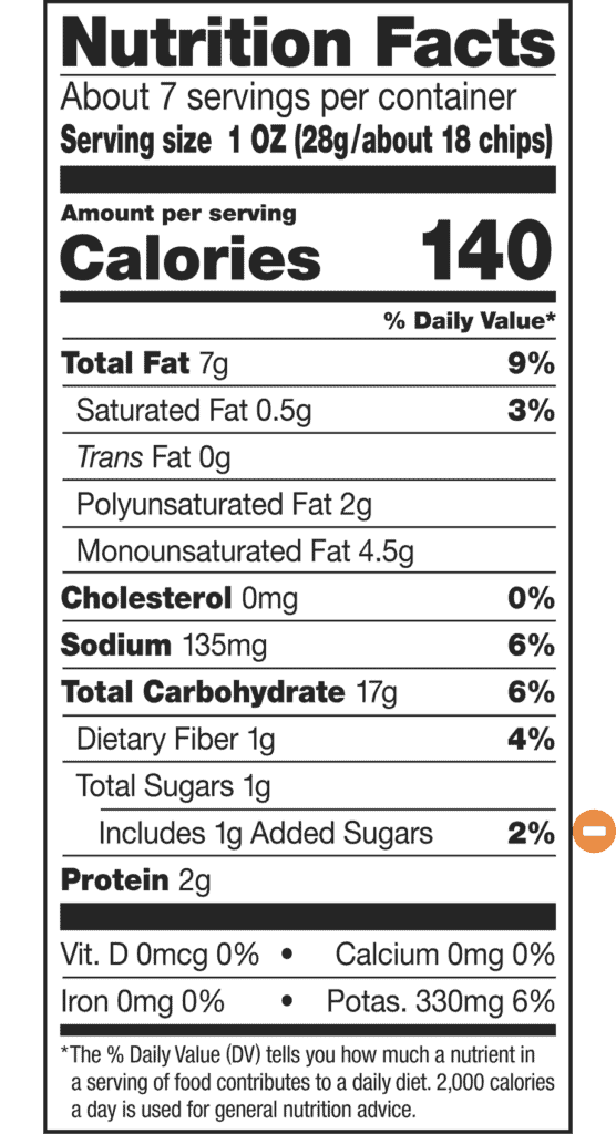 Nutrition Facts label of chips that don’t earn stars