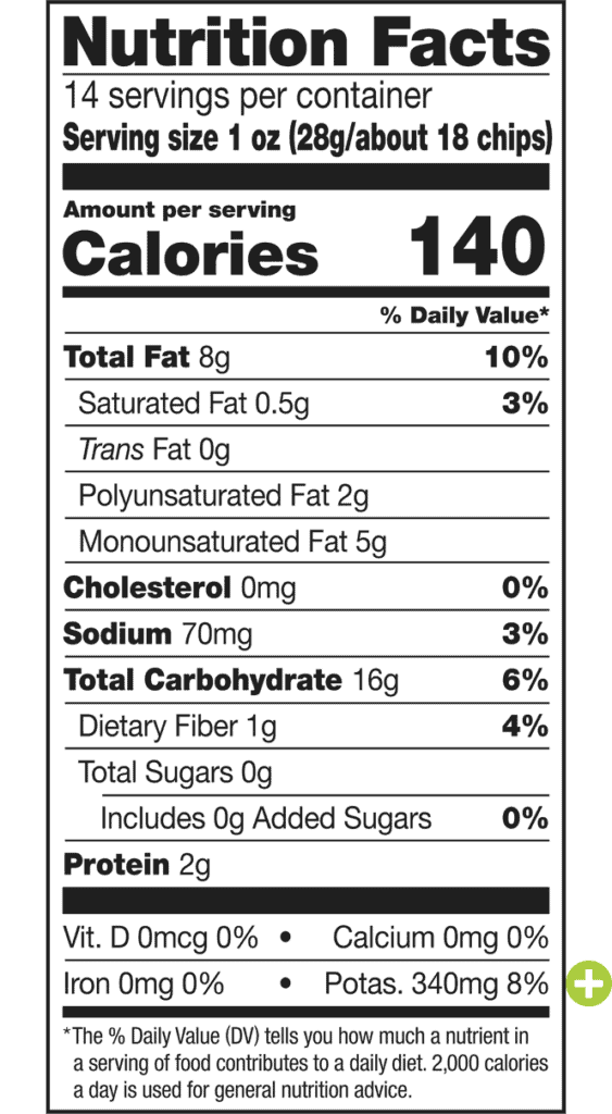 Nutrition Facts label of chips that earn 1 Guiding Star