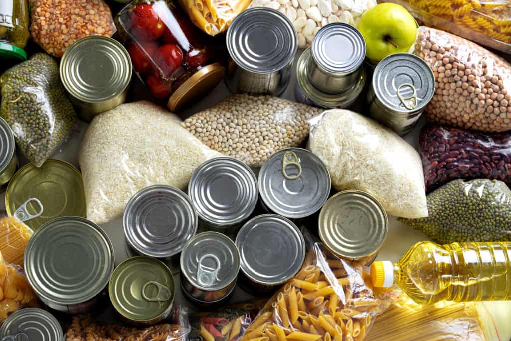 Assortment of canned and dried foods