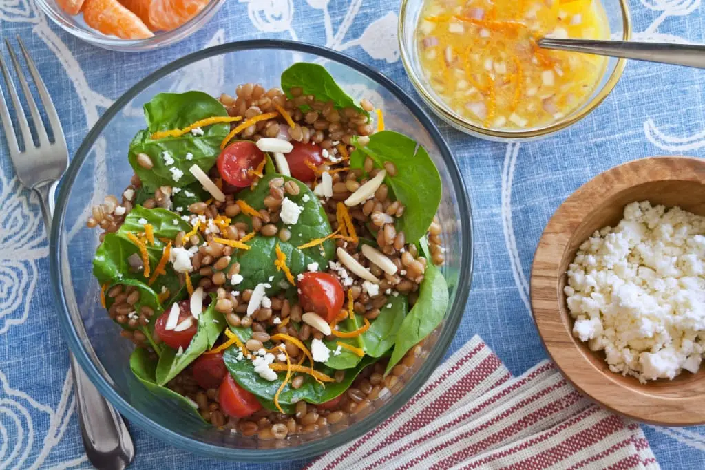 Wheat Berry Salad With Spinach, Orange & Almonds